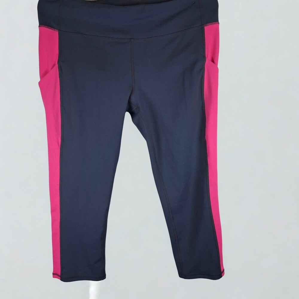 GapFit Women's Capri Leggings Size L Black Pink Side Pocket Activewear